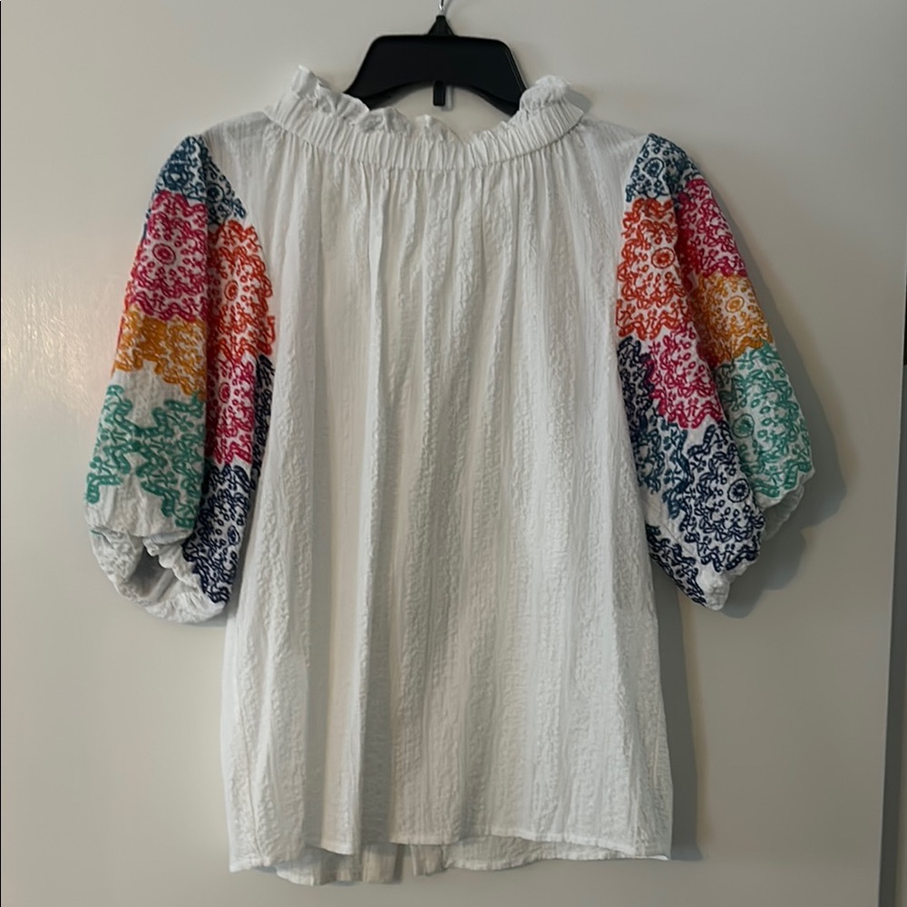 THML White Blouse with Multicolor Embroidery